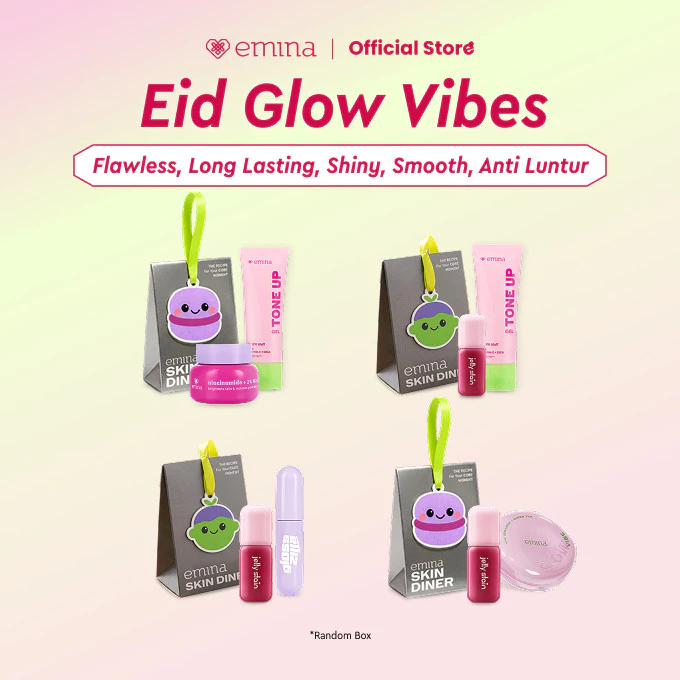 Emina Glow Vibes Bundle - Paket Make Up 2in1 Cushion, Lip Tint, Moisturizer, Tone Up, Lip Gloss | Ta