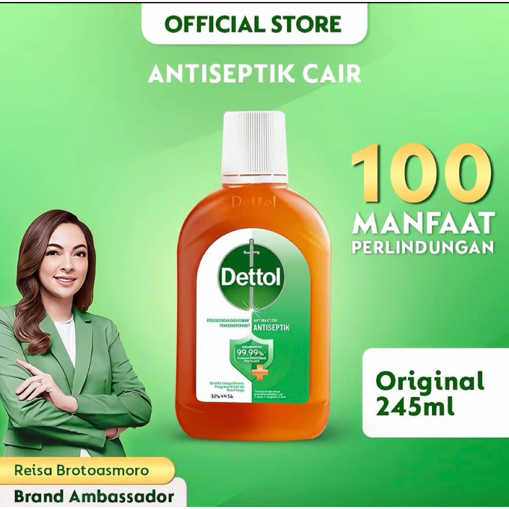 Dettol Antiseptik Cair 245ml - Membunuh 99,99% Kuman, Aman untuk Bayi, Desinfektan Serbaguna
