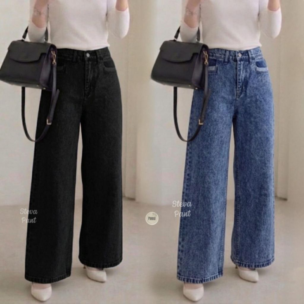 STEVA PANTS CELANA PANJANG WANITA BAHAN JEANS KARET BELAKANG