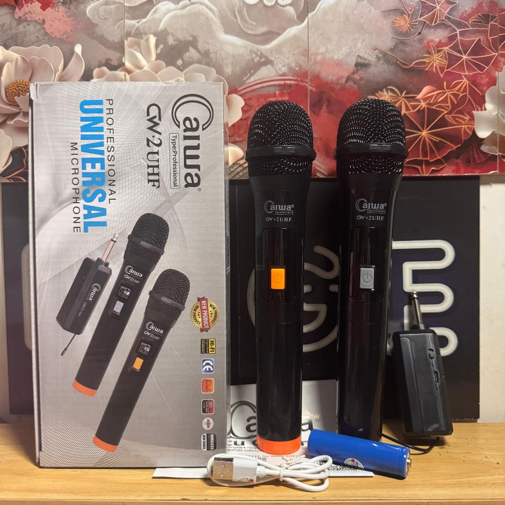 ORIGINAL MIKROFON CAIWA WIRELESS DAPAT 2 MIC MIK WIRELESS 2 UHF MIC KARAOKE
