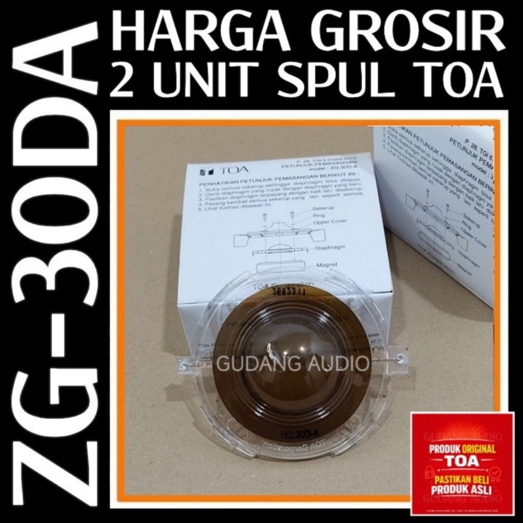 2 UNIT SPUL MEMBRAN TOA ZG-30DA SPUL CORONG SPEAKER TOA 25 WATT ZG 30