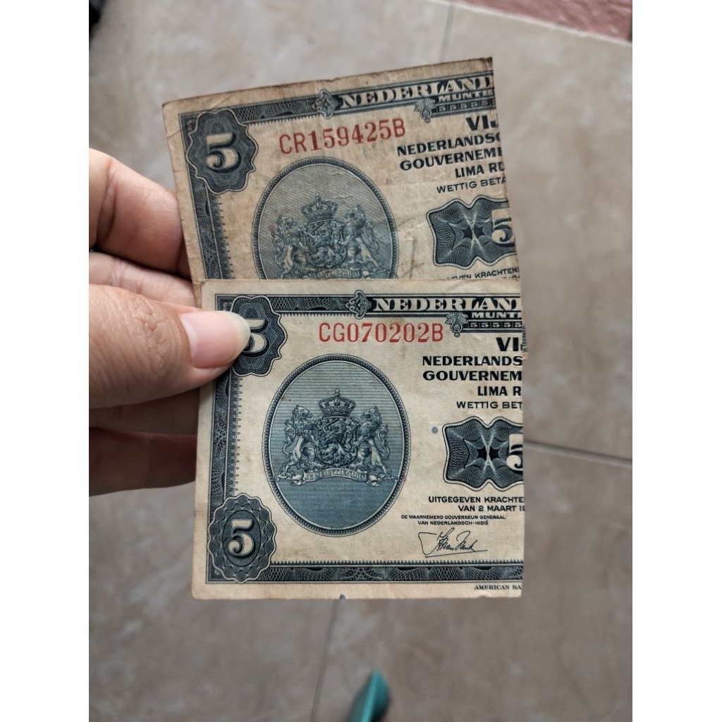 sanering uang Kuno 5 Gulden NICA kondisi bagus