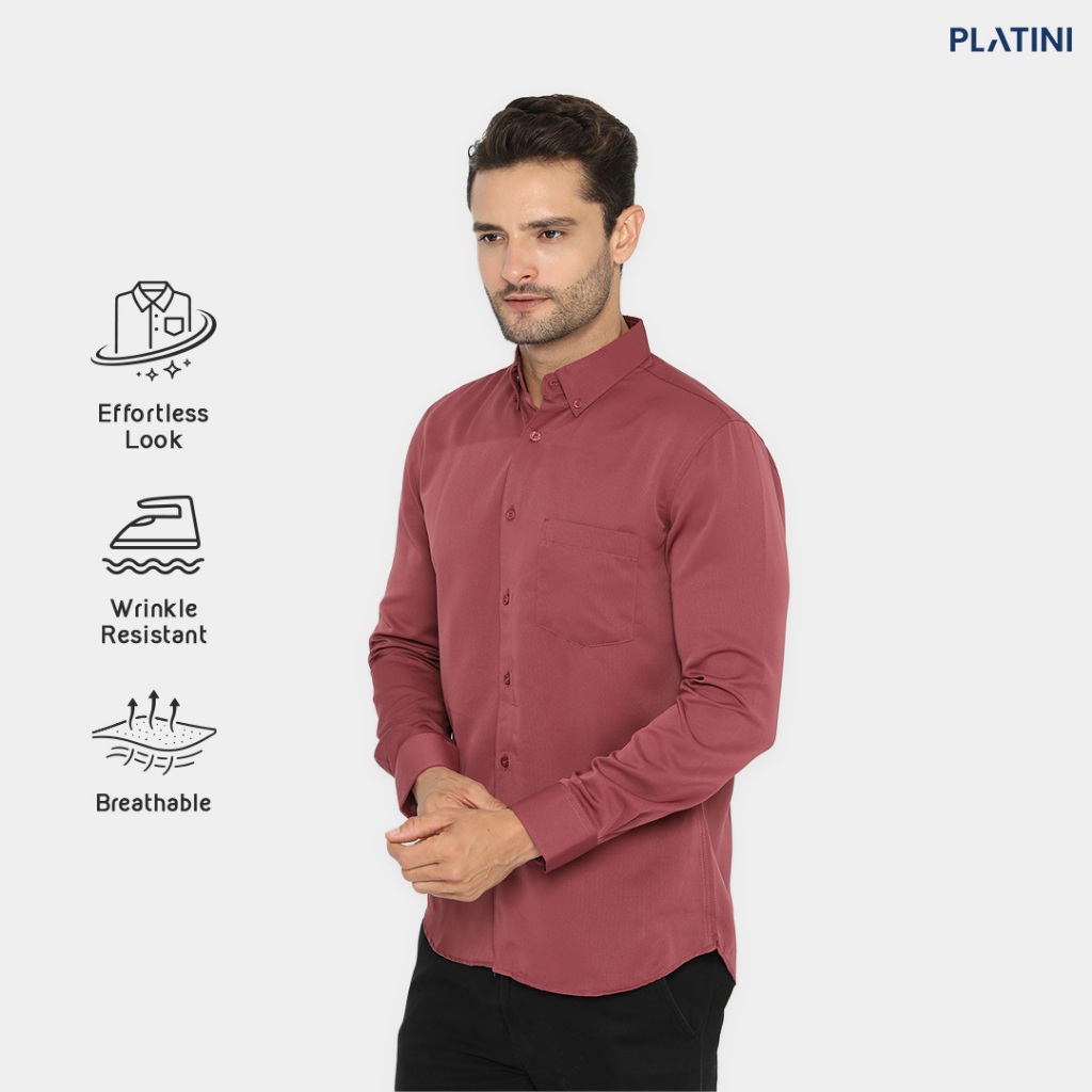 Platini Kemeja Pria Lengan Panjang Polinosic Magenta 66110