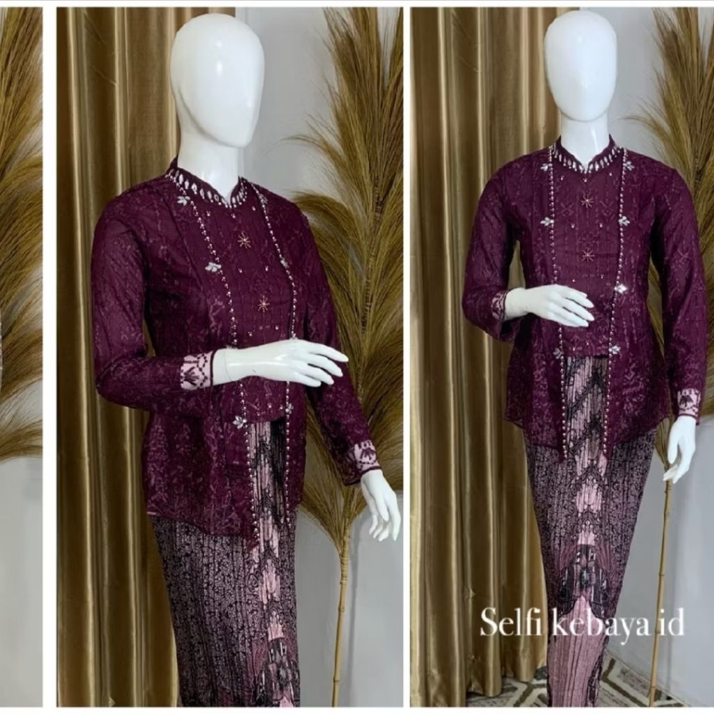 Kebaya Modern Kutu Baru Hijab Tulle dengan Payet Elegan - Setelan Kebaya Brukat Cocok Untuk Lamaran 