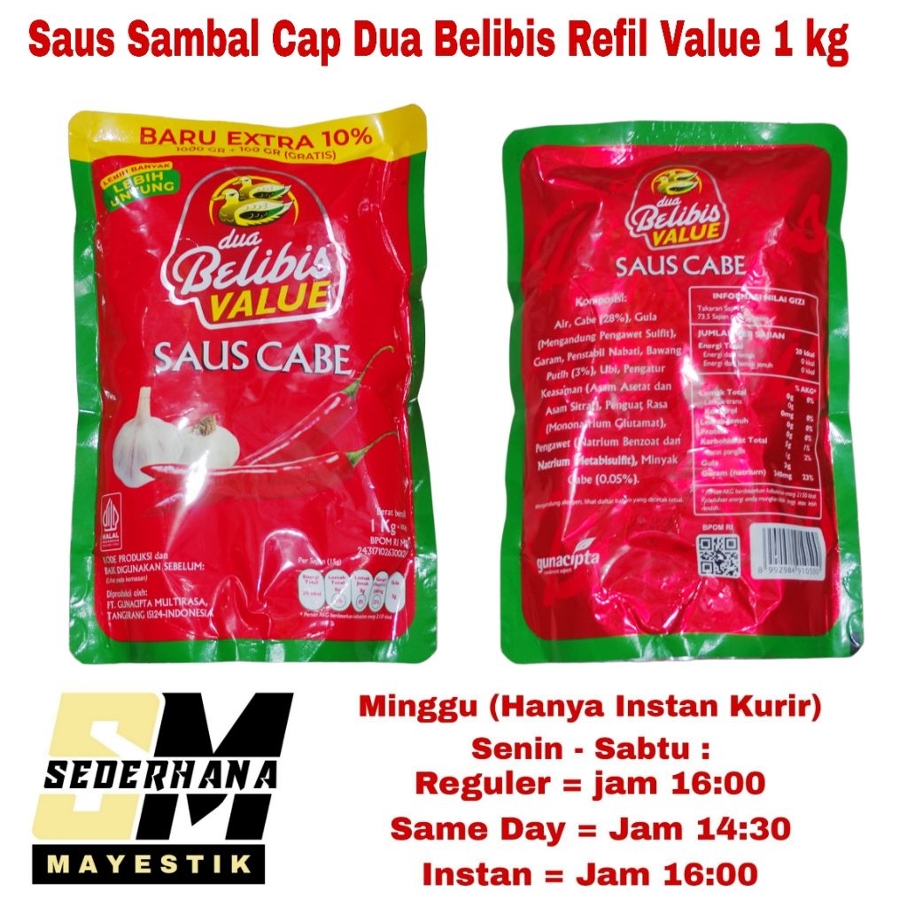 Saus Sambal Cap Dua Belibis Value Refil 1kg Saos Cabe Refill 1 kg