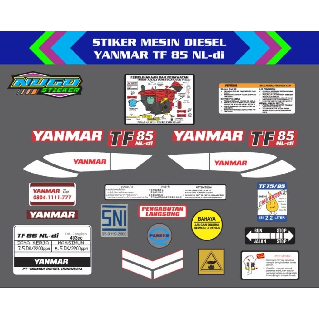 Stiker mesin diesel Yanmar TF 85 NL-di