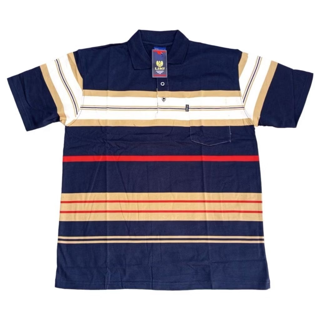 Kaos kerah polo salur stripe balok lengan pendek size L -5xl