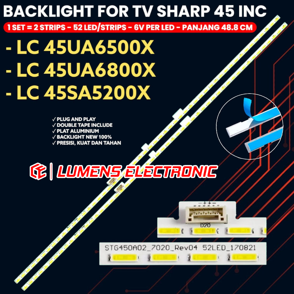 BACKLIGHT TV SHARP 45 INCH LC-45SA5200X LC-45UA6500X LC-45UA6800X STG45AD2_7020_Rev04 52LED_170821