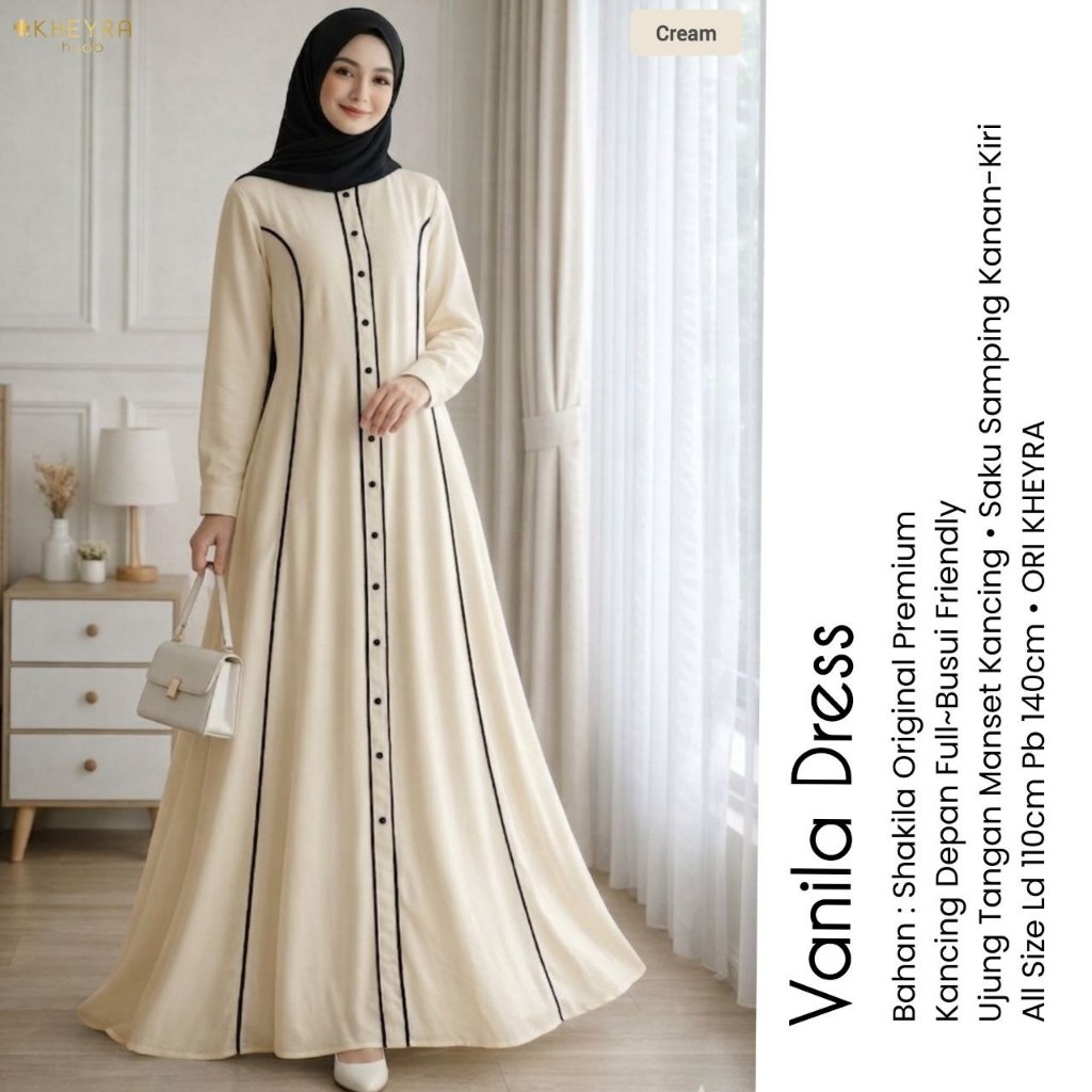 VANILA DRESS GAMIS POOLOS BERGARISBAHAN SAKILA ORIGINAL PREMIUM BY ALILA HIJAB