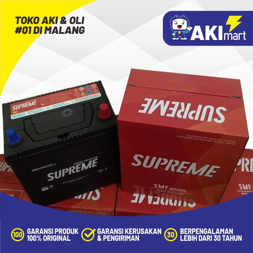 Aki Mobil SUPREME N70Z Aki KERING 12 V / 80 Ampere untuk Mobil Elf, Mu-x, L-300