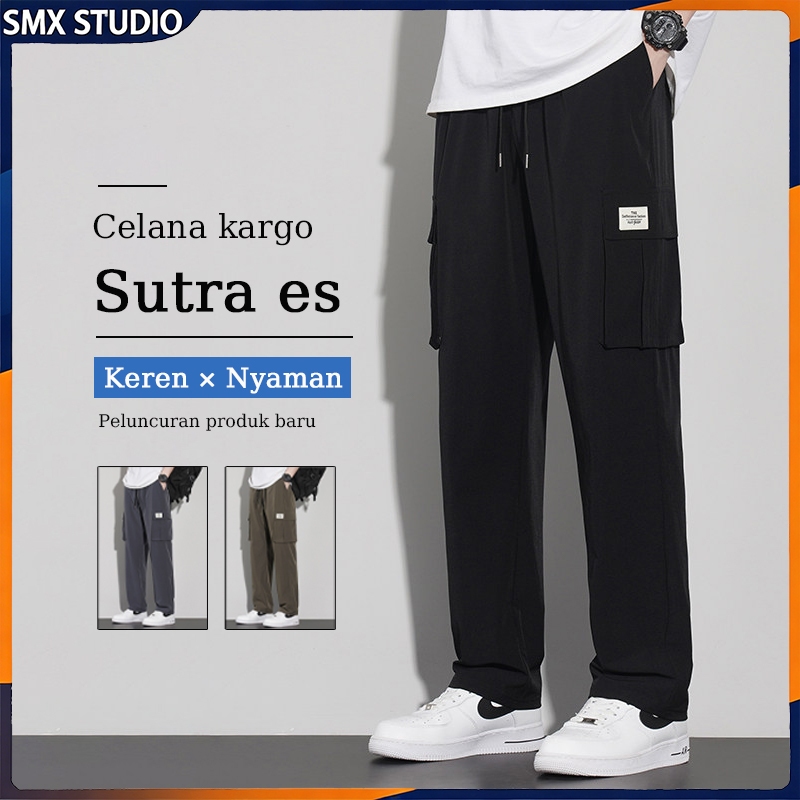 Pants celana cargo pria Celana cargo pria korea style Celana sutra es Cargo gombrong pria hitam