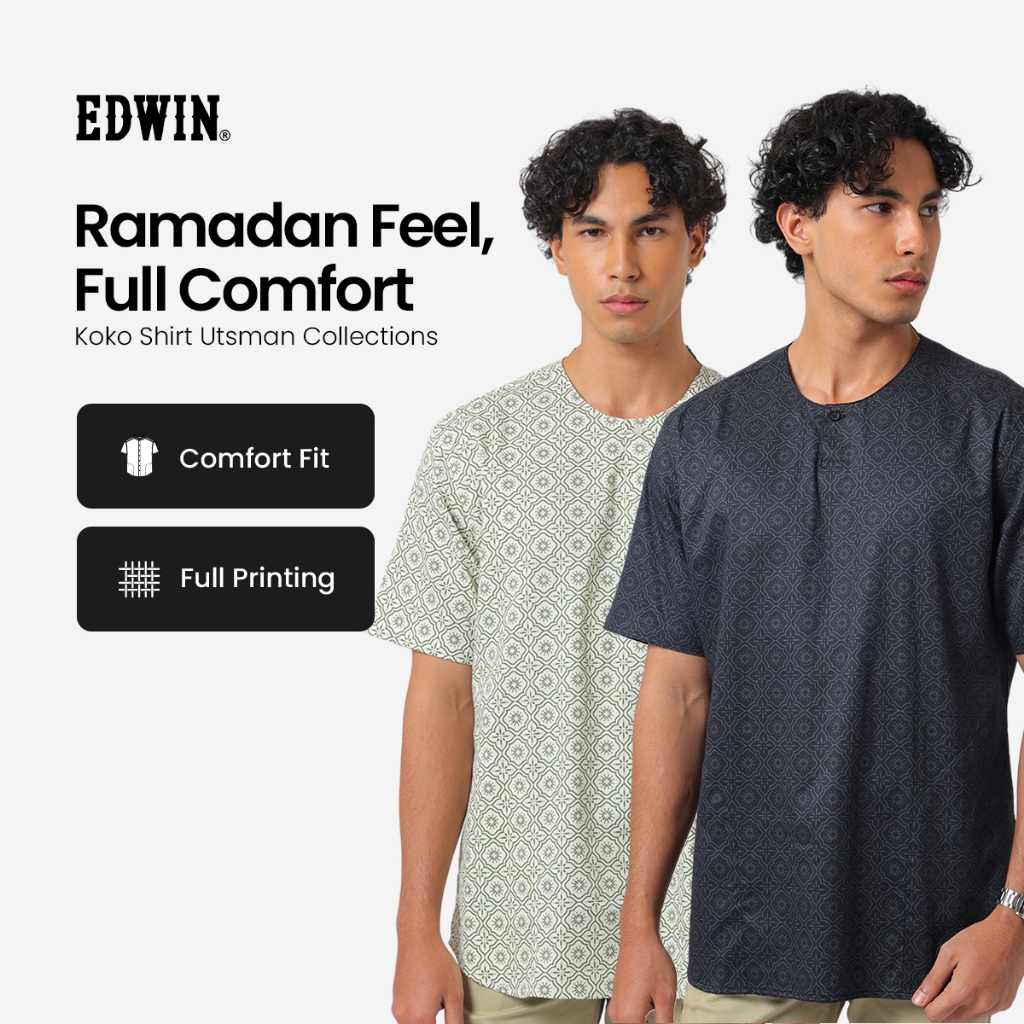 EDWIN JEANS - Kemeja Koko Pria Lengan Pendek UTSMAN Collection Baju Muslim Pria