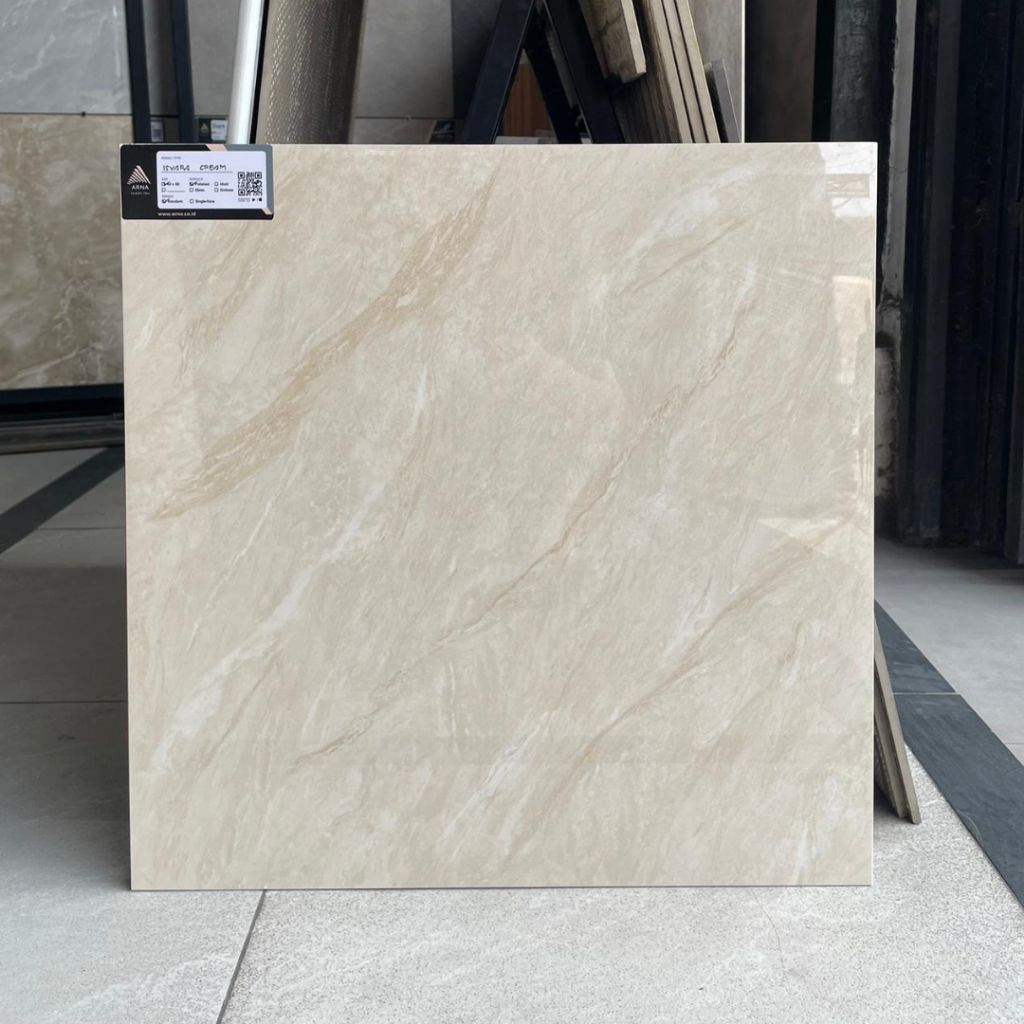 Granit lantai ukuran 60x60 motif marmer isvara crem arna