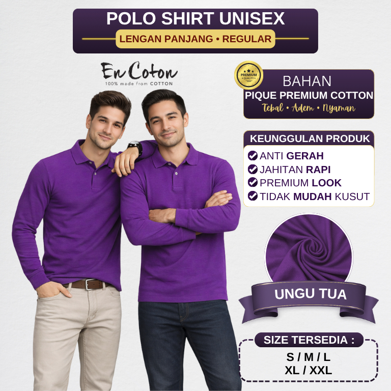 Kaos Kerah Polo UNGU TUA UNGU TERONG PRIA UNISEX Premium PIQUE COTTON Tangan Lengan Panjang (model R