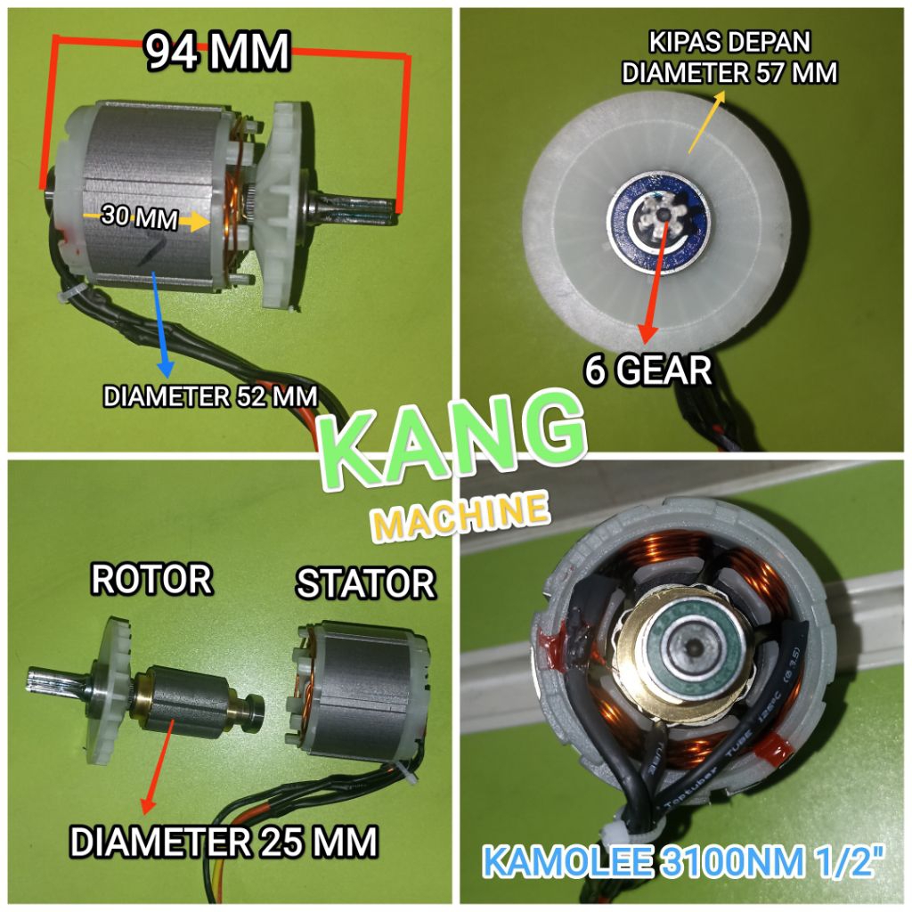 dinamo brushless motor untuk impact wrench cordless 350nm 500nm 600nm 700nm 1800nm 3100nm sparepart
