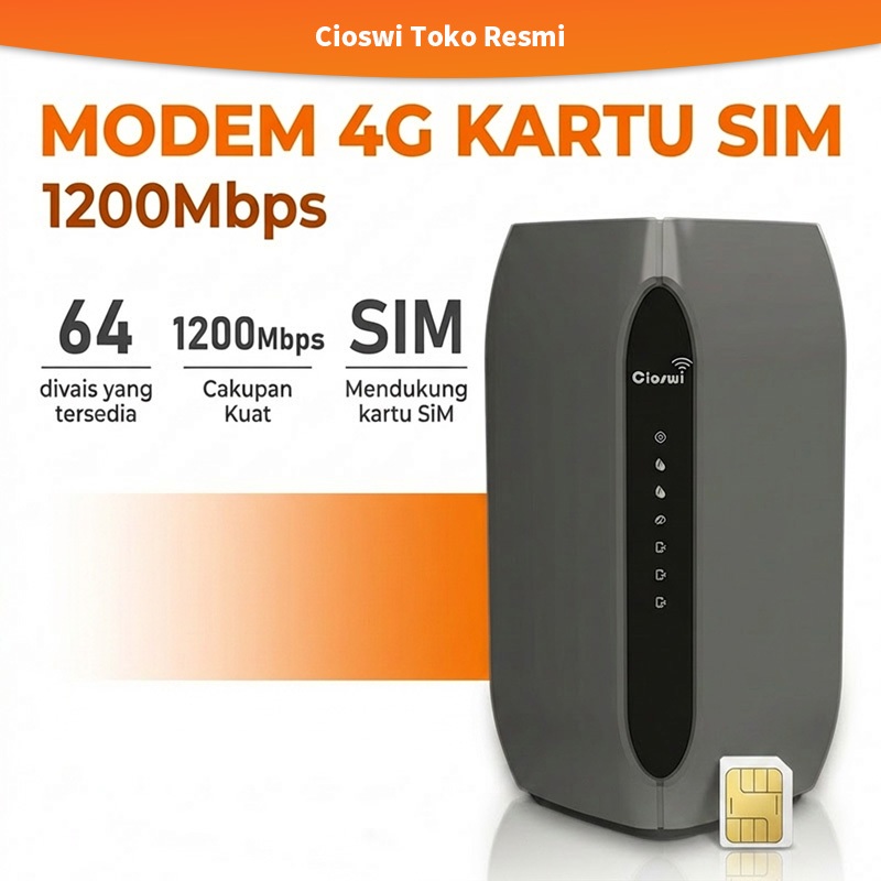 Cioswi 4G Modem WiFi Router yang kompatibel dengan kartu SIM LTE Router 1200Mbps