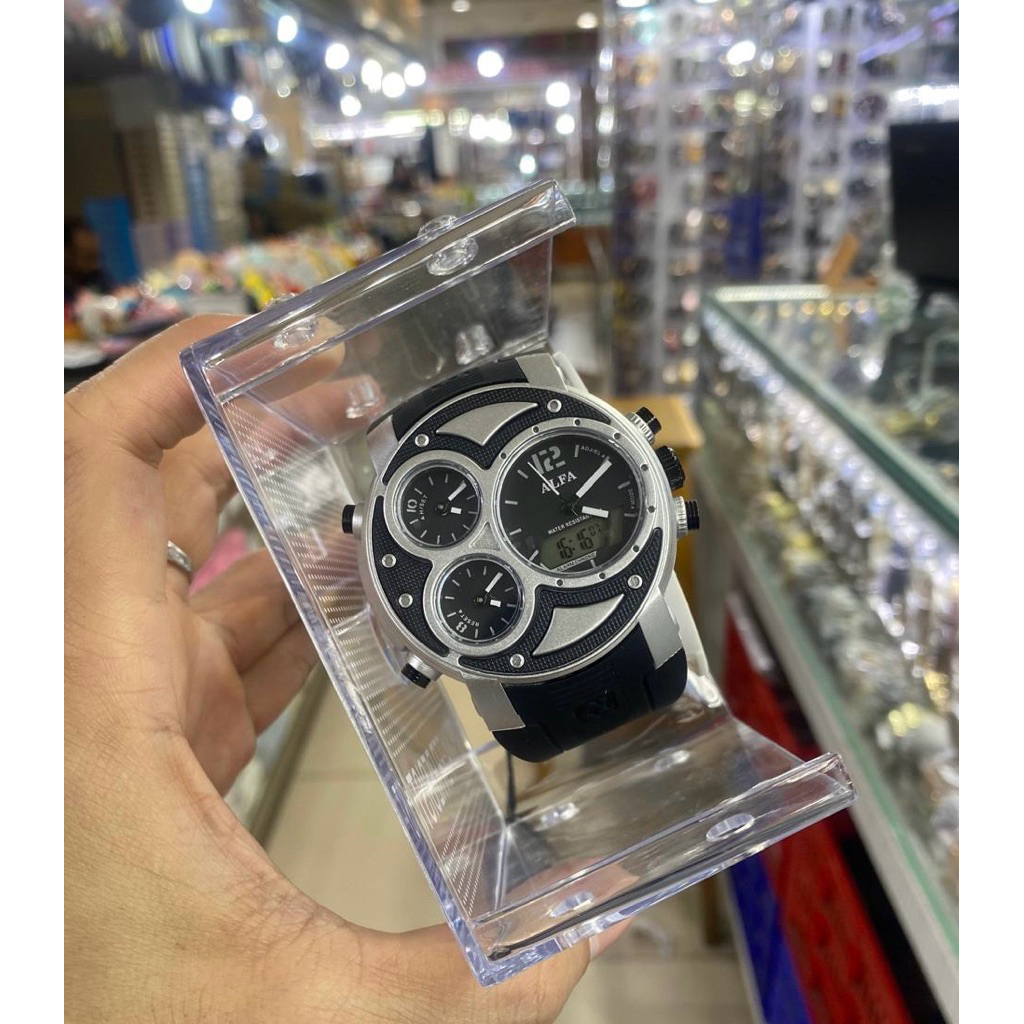 {New Arrival} Jam Tangan Sport Original Pria ALFA 4 Time Analog Digital (D5,0cm) Strap Rubber Silico