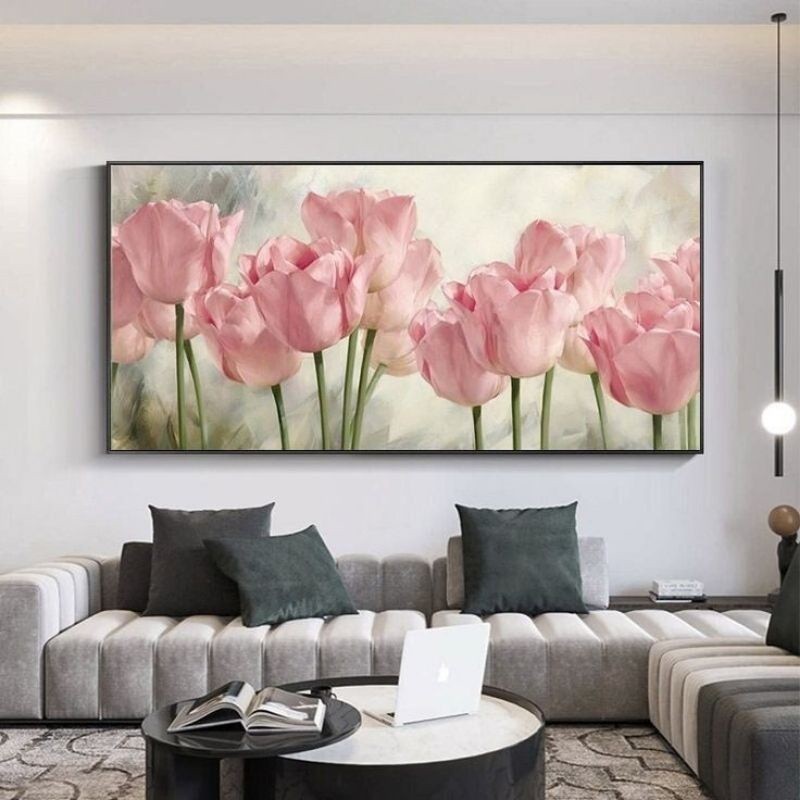 Lukisan Bunga Tulip Soft Elegant untuk Ruangan - Lukisan Dinding Tangan
