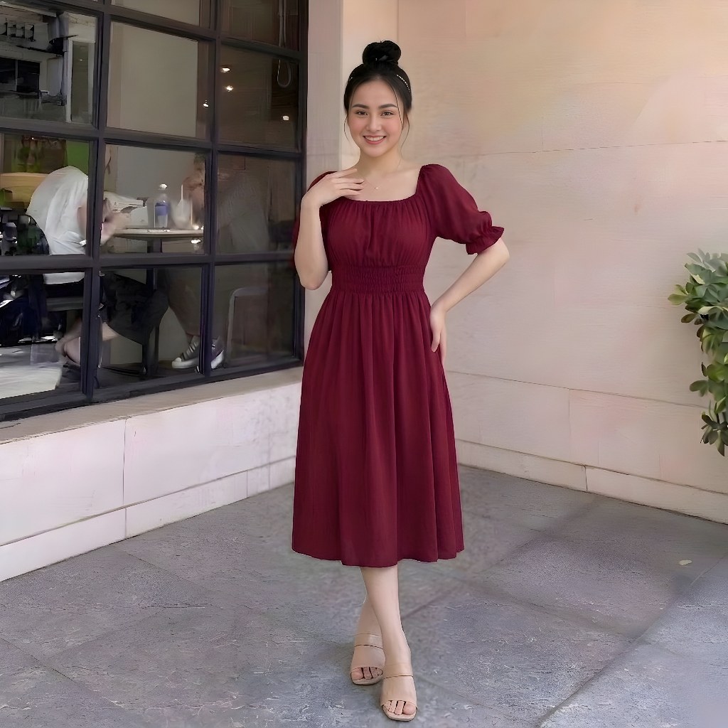 Daster Wanita Naura Maroon Pinggang Kerut Kekinian Terbaru / Daster Wanita Jumbo