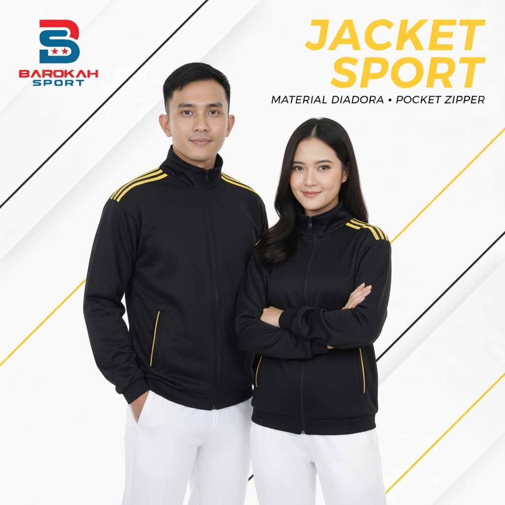 HM Barokah - Jaket Olahraga Pria Wanita Bahan Premium Jaket Training Sport Lari Gym Running Tracktop