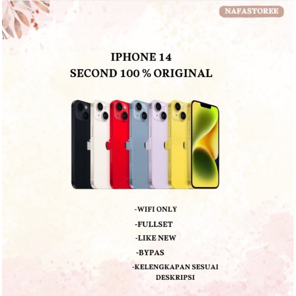iPhone 14 WIFI Only 128GB/256GB/512GB Second Original Mulus Fullset /iCloud Unlocked/ Face ID