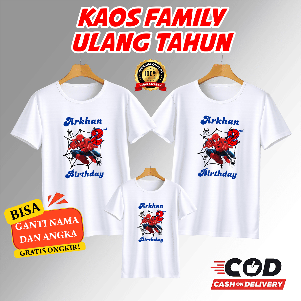 Kaos Family Ulang Tahun Anak Tema Spiderman - Kaos Family Couple Keluarga