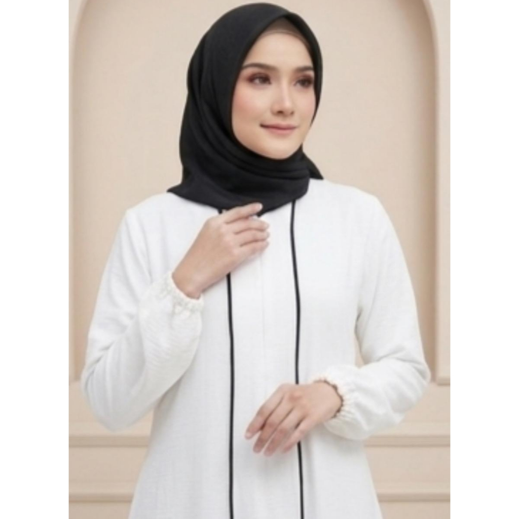 Abaya Arab Putih List Hitam Premium Original – Gamis Wanita Terbaru
