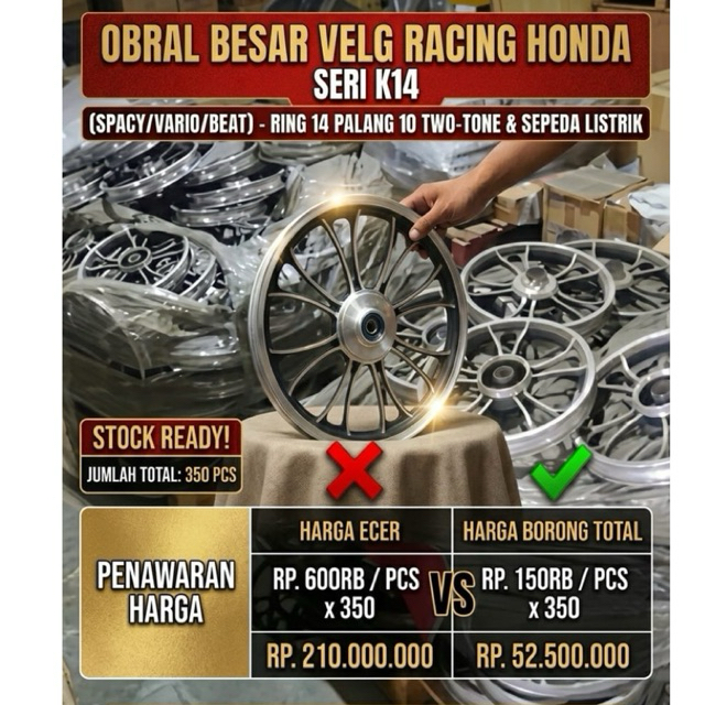 [BORONGAN 350 PCS] Velg Racing Honda Seri K14 - Ring 14 Palang 10 (Two-Tone)