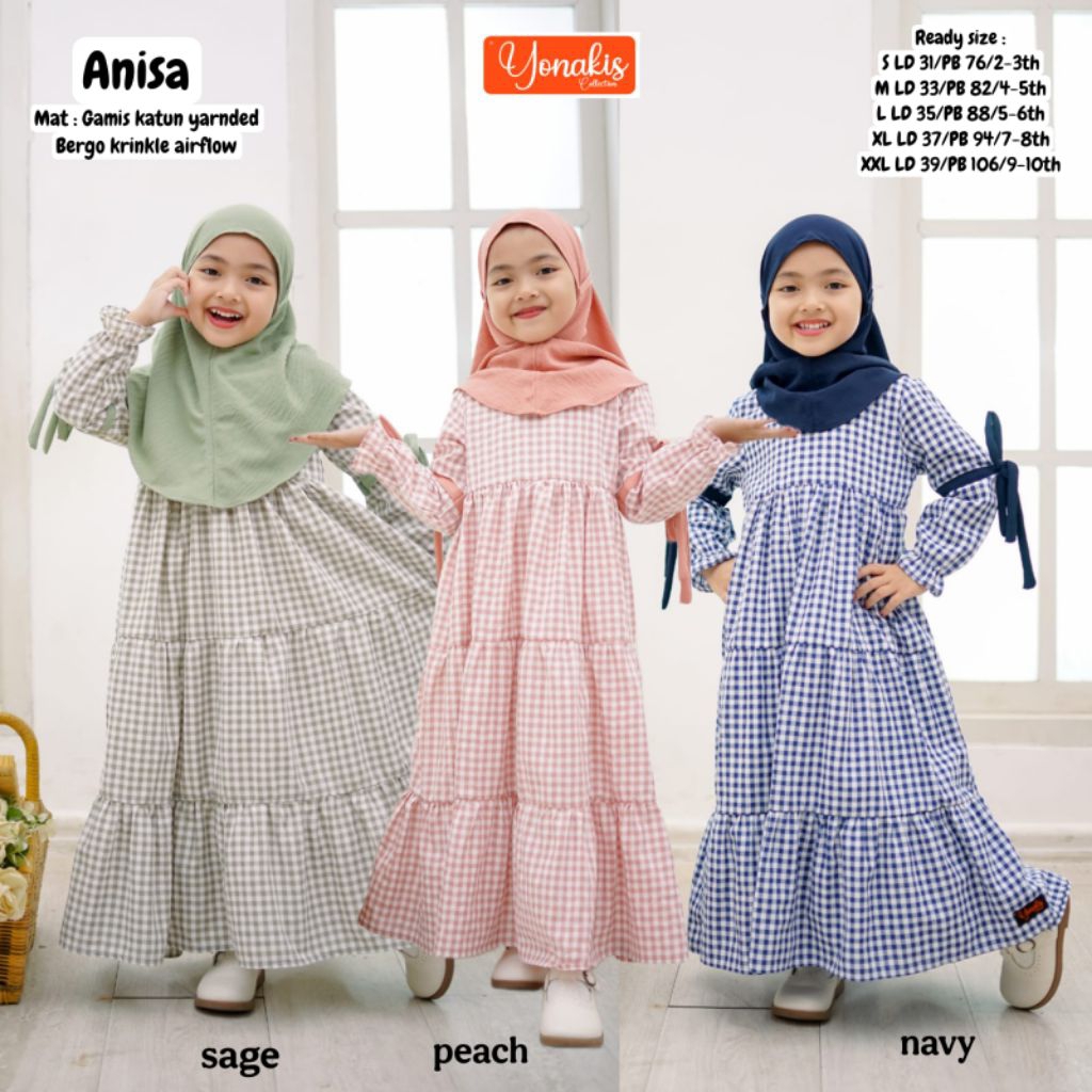 GAMIS ANAK MOTIF KOTAK-KOTAK FREE HIJAB / GAMIS SET HIJAB / YONAKIS