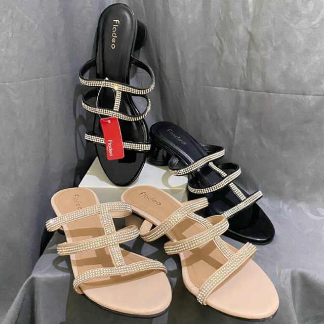 FLADEO LDH685 Sandal Heels Wanita Tali Blink-Blink Anggun & Mewah