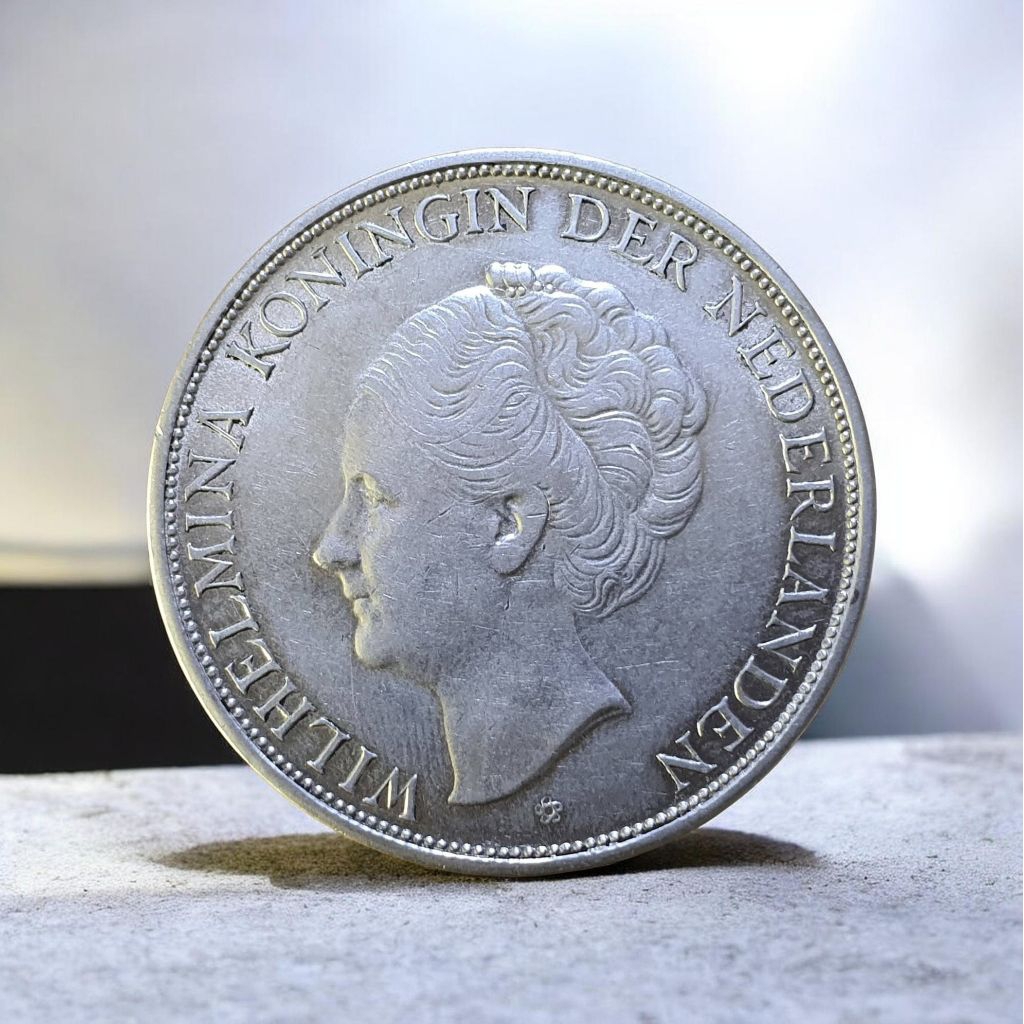 Koin Perak 2 1/2 Gulden Willhelmina Th.1931 Asli