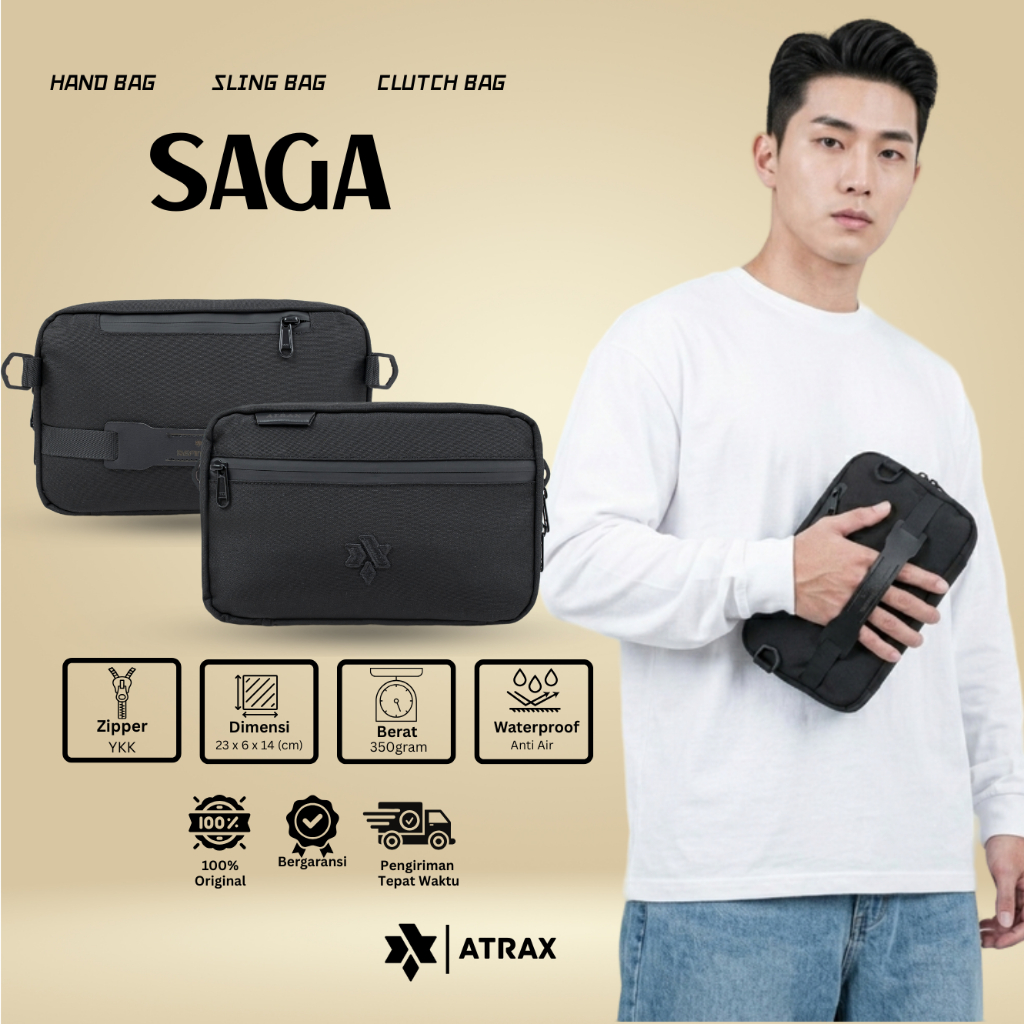 ATRAX - Tas Handbag Pria Wanita Saga Anti Air Anti Bara Api Clutch Bag Sling Bag Tas Genggam Tangan