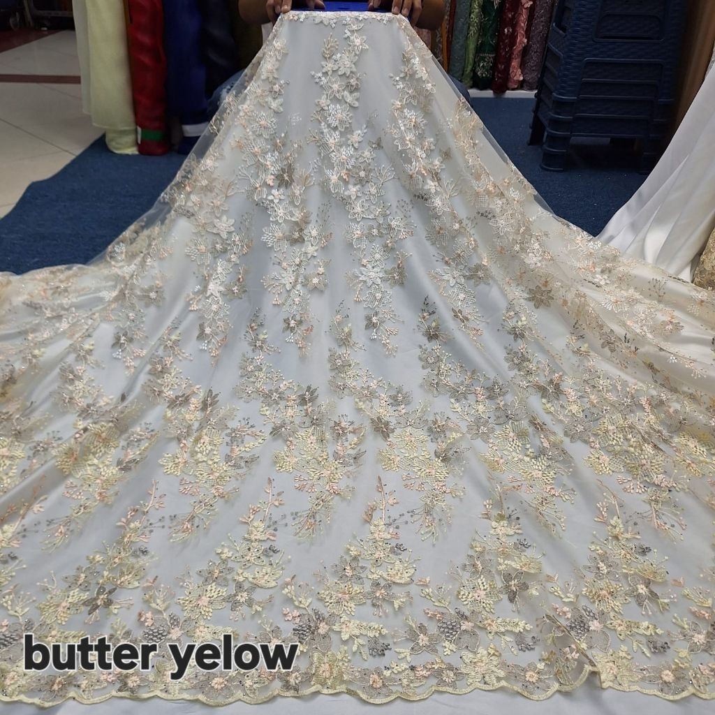 Bahan Kain Brokat Tille Mewah Full payet stone motif terbaru.
