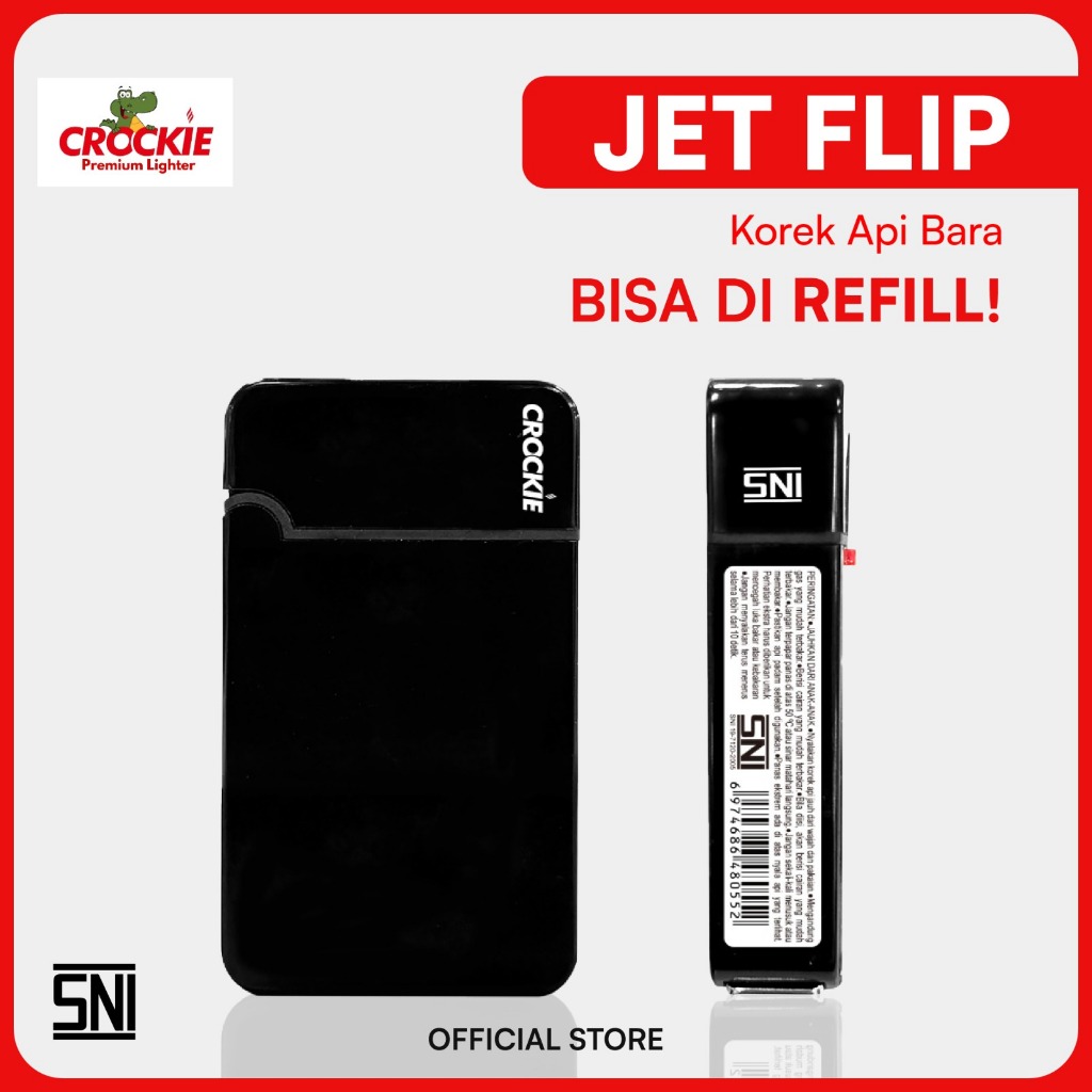 Crockie JetFlip Korek Api BaraJet Anti Angin - Refillable + Cigar Punch