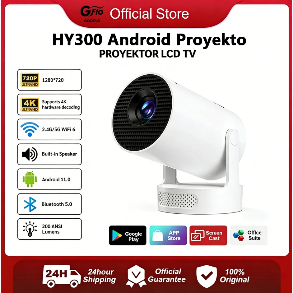 GOOFLO 300 Proyektor LCD TV Android 200 ANSI Lumens Fokus Otomatis Proyektor Pintar Mini Portable Pr