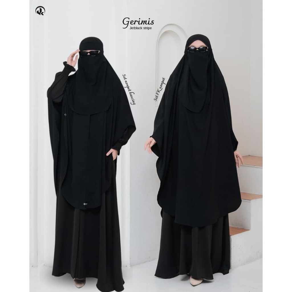 UKhijab - READY SIAP KIRIM GERIMIS STRIPES Jetblack gamis set Khimar cadar syar'i
