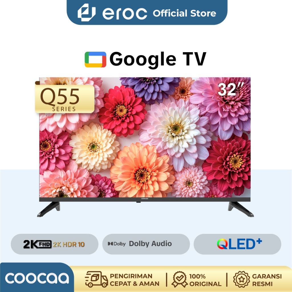 COOCAA TV 32 inch Q55 - GOOGLE TV - 2K QLED - Dolby Audio - Eye Care - Sapphire Crystal Optics - Blu