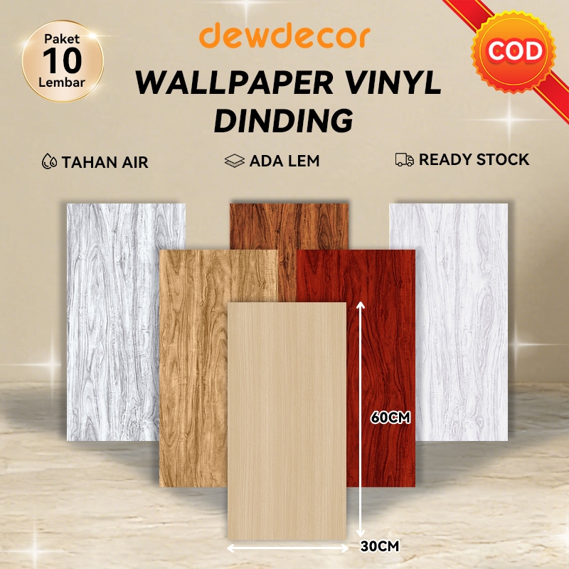 [60cmx30cm] Paket 10 Lembar Wallpaper Dinding Vinyl Motif Marble / Kayu / Granit Premium Tebal 2.5mm