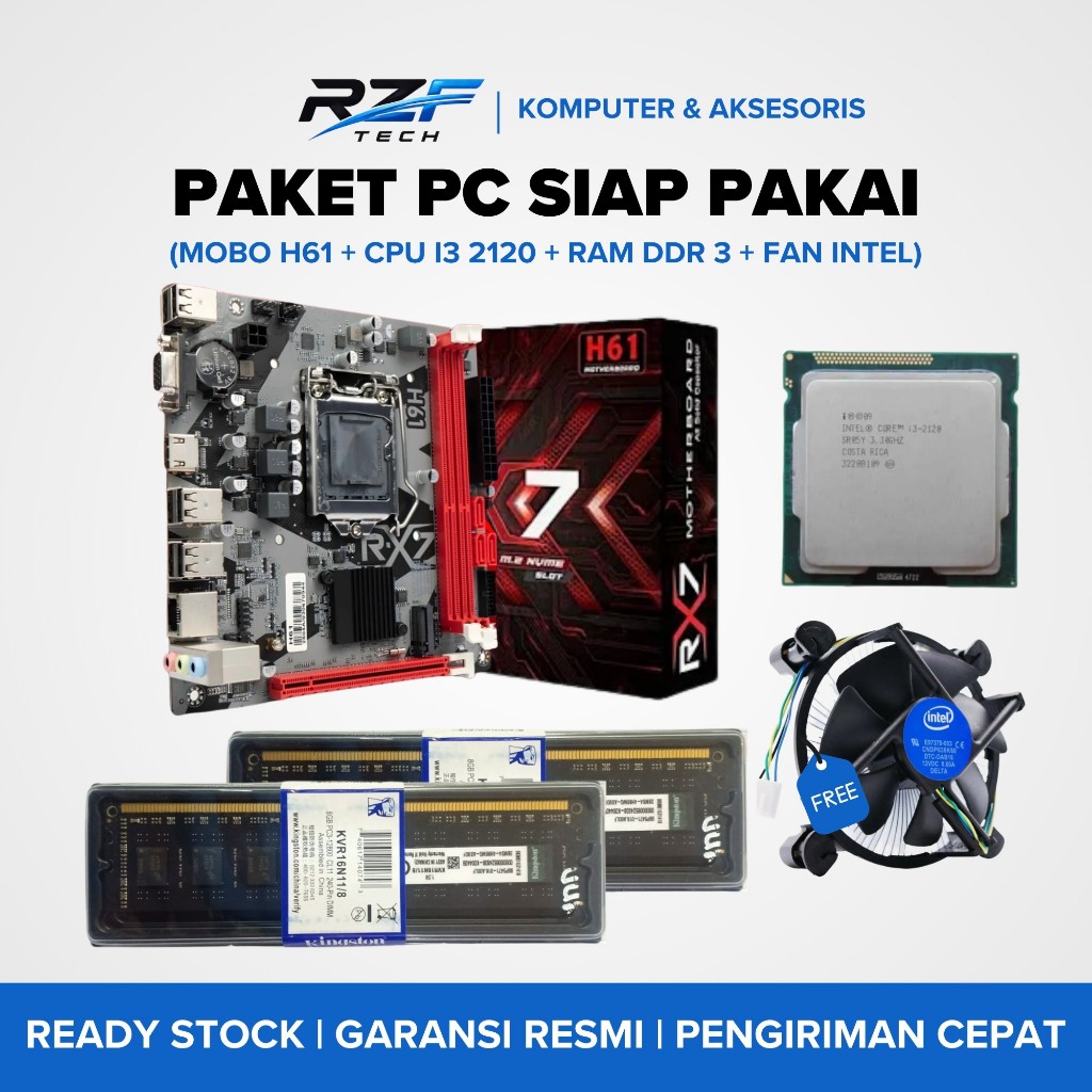 Paket Motherboard H61 RX7 LGA 1155 DDR3 Gratis Fan Socket LGA 1155 DDR3 NVME HDMI VGA Mainboard / Mo