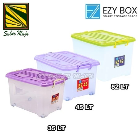 Ezy Box Container Roda Plastik, Kotak Penyimpanan 35 Liter, 52 Liter