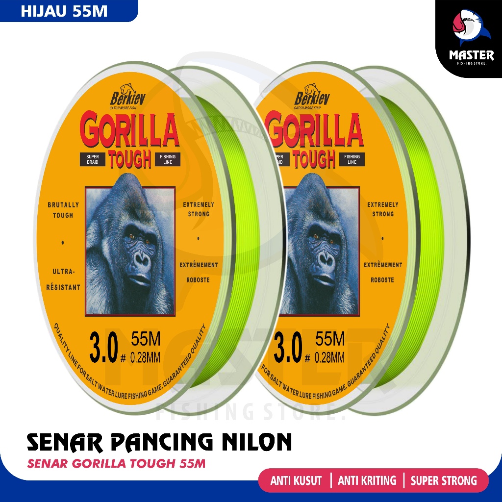 MFS Tali Pancing Berkley Gorilla Hijau Stabilo Senar Pancing Nilon 55m Super Kuat