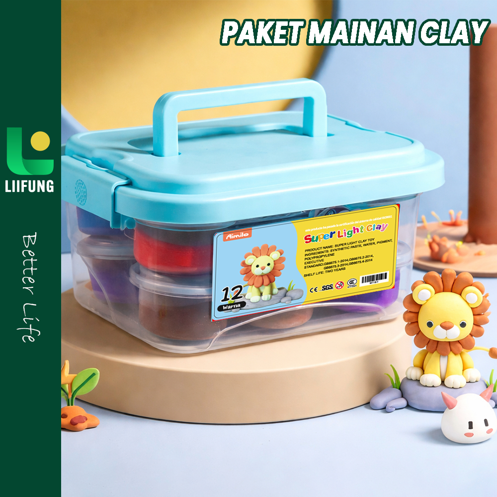 LiiFung - Paket Clay Mainan Anak Lengkap Dengan Box Kotak Penyimpanan Isi 12 Pcs Clay Mainan Edukasi