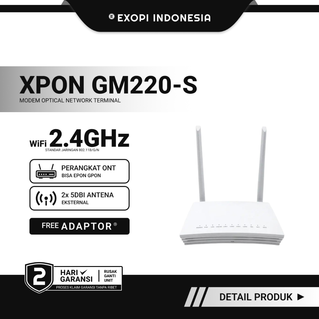 XPON GM220-S Modem Ont Epon Gpon Bisa PPPoE Bridge Bekas Original Free Adaptor