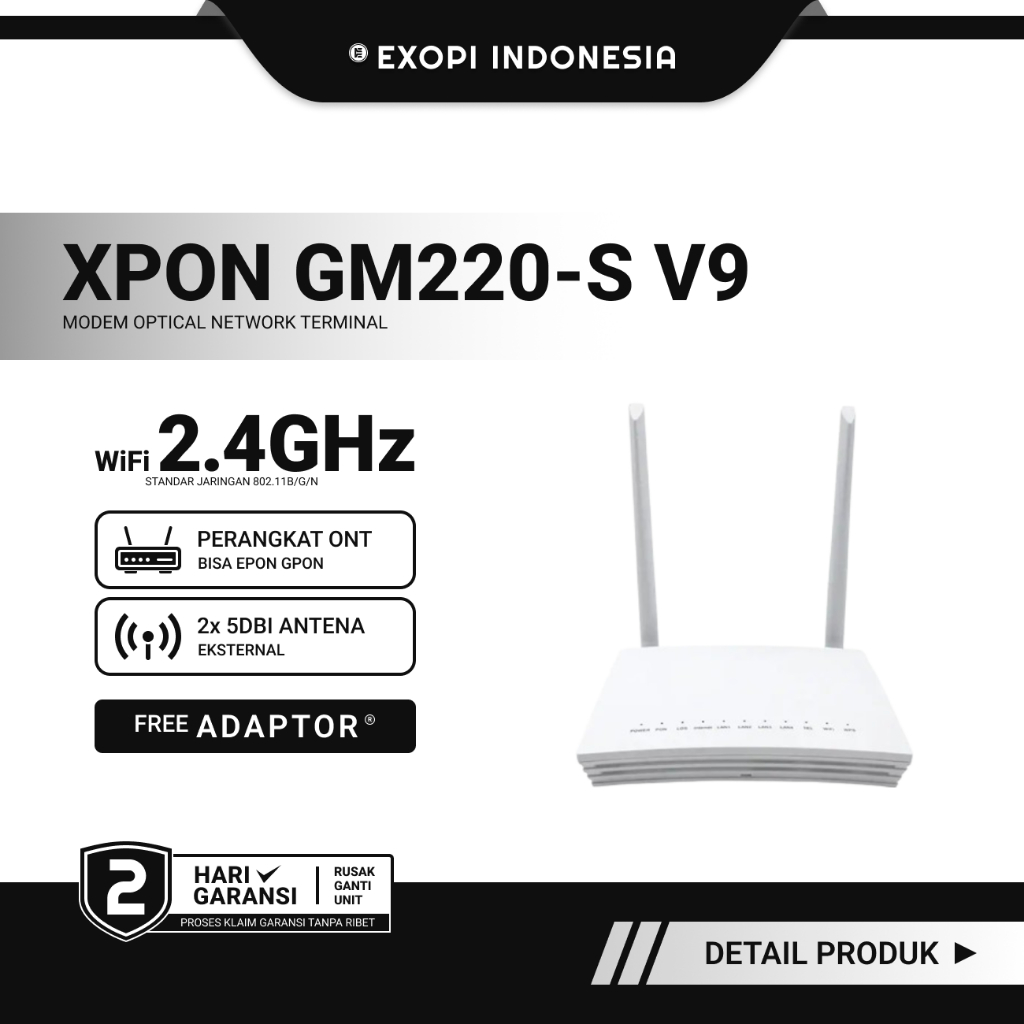 XPON GM220-S V9 Modem Ont Epon Gpon Bisa PPPoE Bridge Bekas Original Free Adaptor