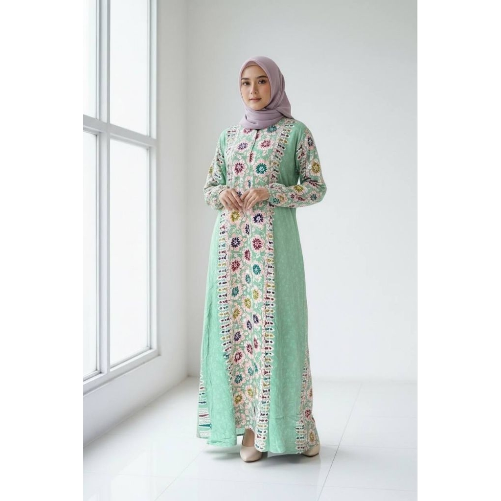 Dress Batik Cap warna Soft Gamis Klok Barpin Babar Pindo | Rayon Adem Tebal | Busui Friendly Resleti