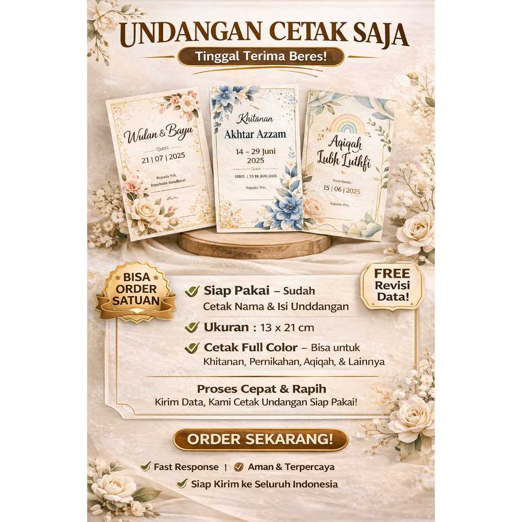 Undangan Khitanan / Pernikahan 13x21 cm Cetak Nama & Isi - BC 150 Full Color (Cetak / Digital)