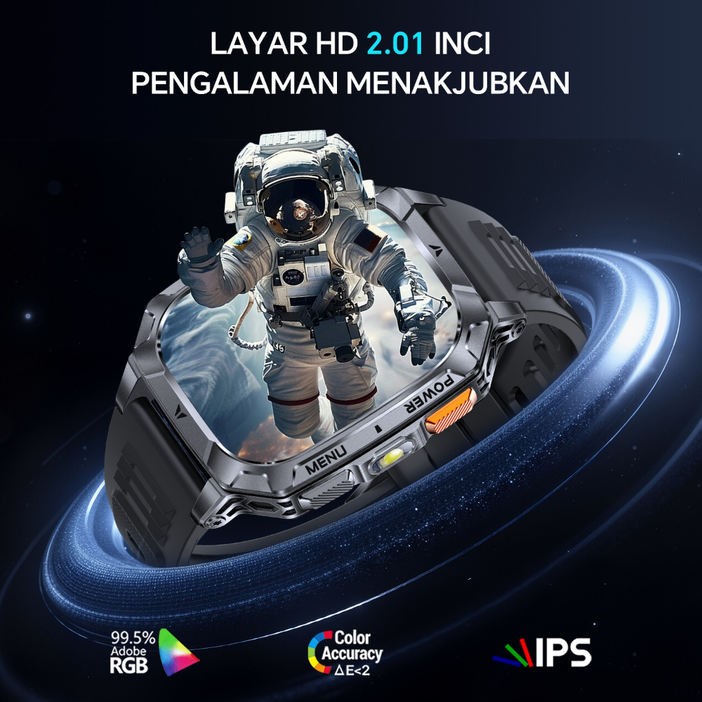 PROMO TERBARU [1400mAh Baterai] Morein Plus Rock2C SE Smartwatch Layar HD 2.01'' Senter + Lampu SOS