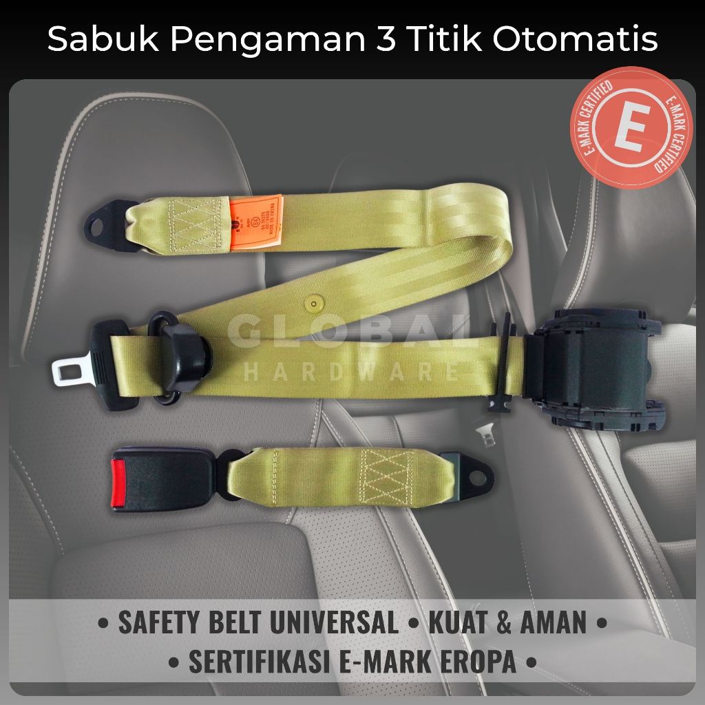 Safety Belt Mobil Universal Otomatis Coklat | Sabuk Pengaman 3 Titik Otomatis atau Seat Belt 3 Point
