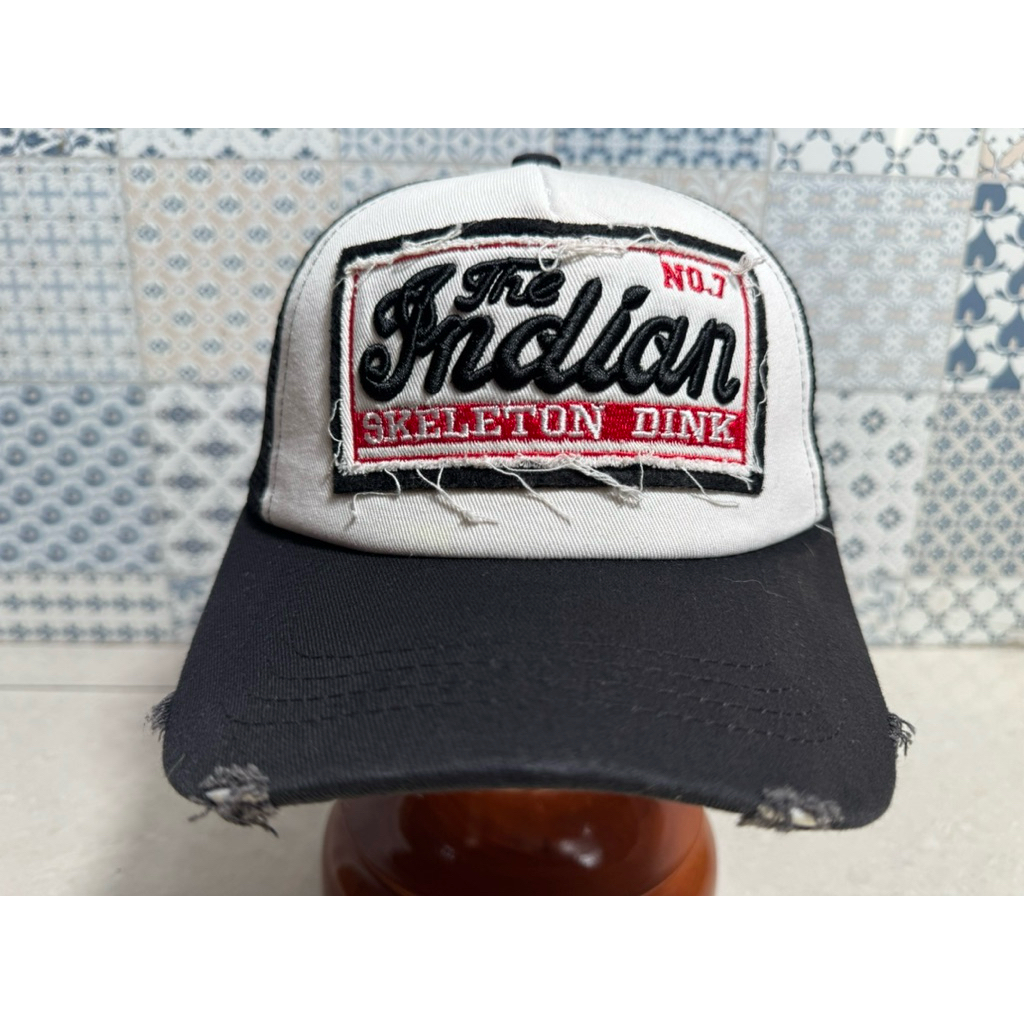 Topi Second Brand Branded The Indian Skeleton Dink No 7 Trucker Tag Putih