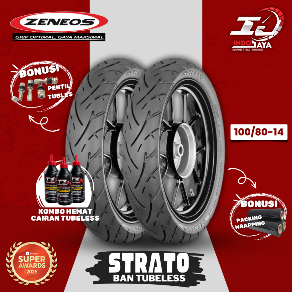 [READY COD] BAN LUAR TUBELESS ZENEOS STRATO (100/80-14) RING 14 BAN MATIC DEPAN BELAKANG / BAN BEAT 